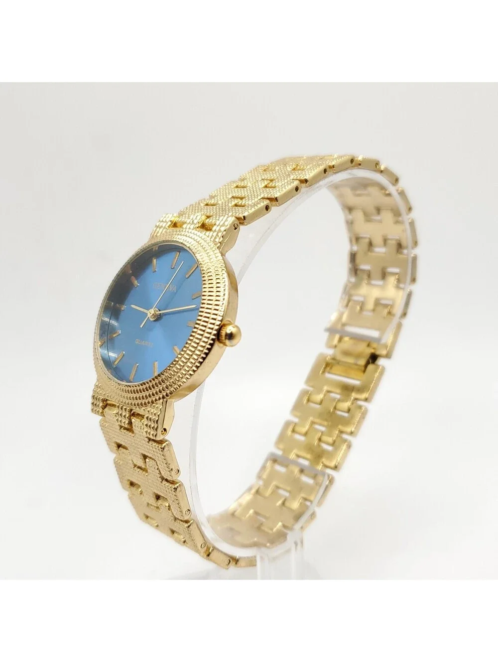 Geneva Quartz Watch Women 31mm Gold Tone Blue Dial New Battery